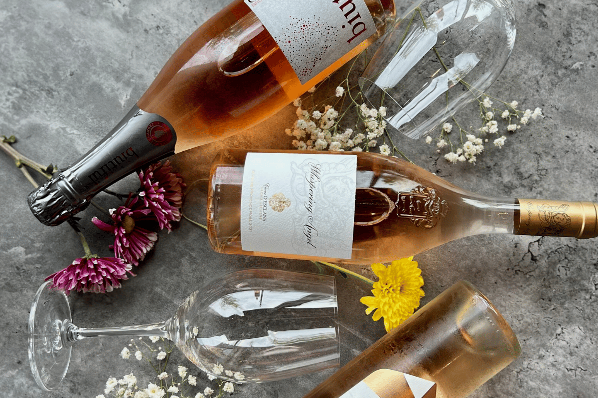 Bottles of rose and glasses